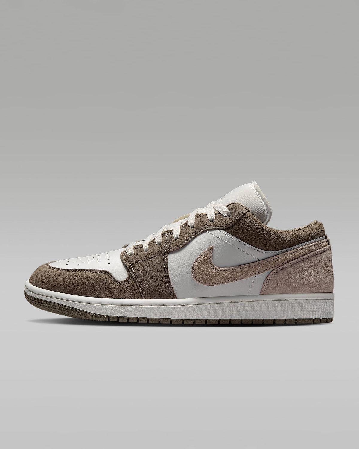 nike mens low top shoes Air Jordan 1 Low White Medium Brown and Taupe Haze Sneakers