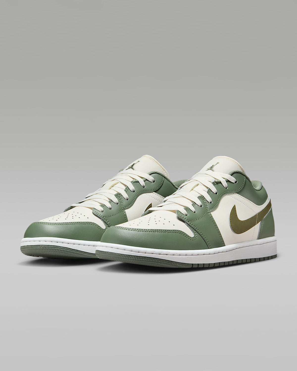 nike shoes for men  Air Jordan 1 Low OG Sail Medium Olive Leather Sneakers