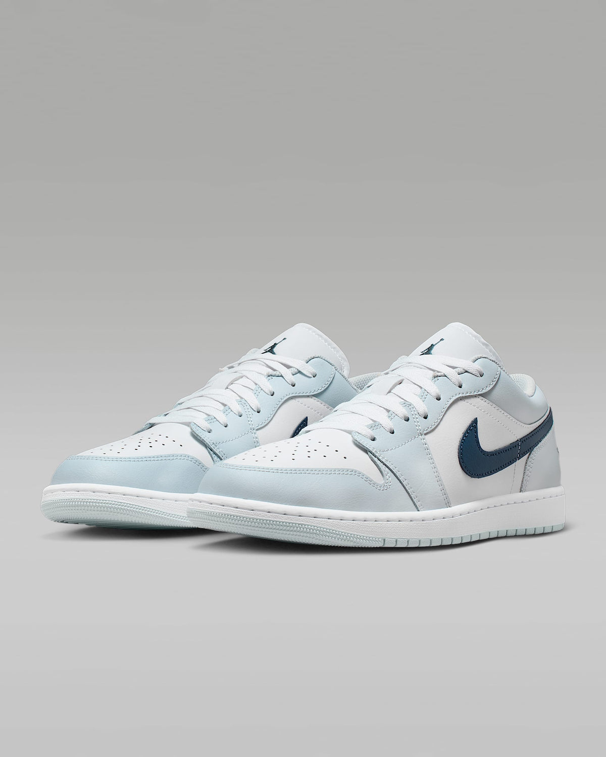 nike mens low top shoes Air Jordan 1 Low White Ice Blue and Dark Navy Sneakers