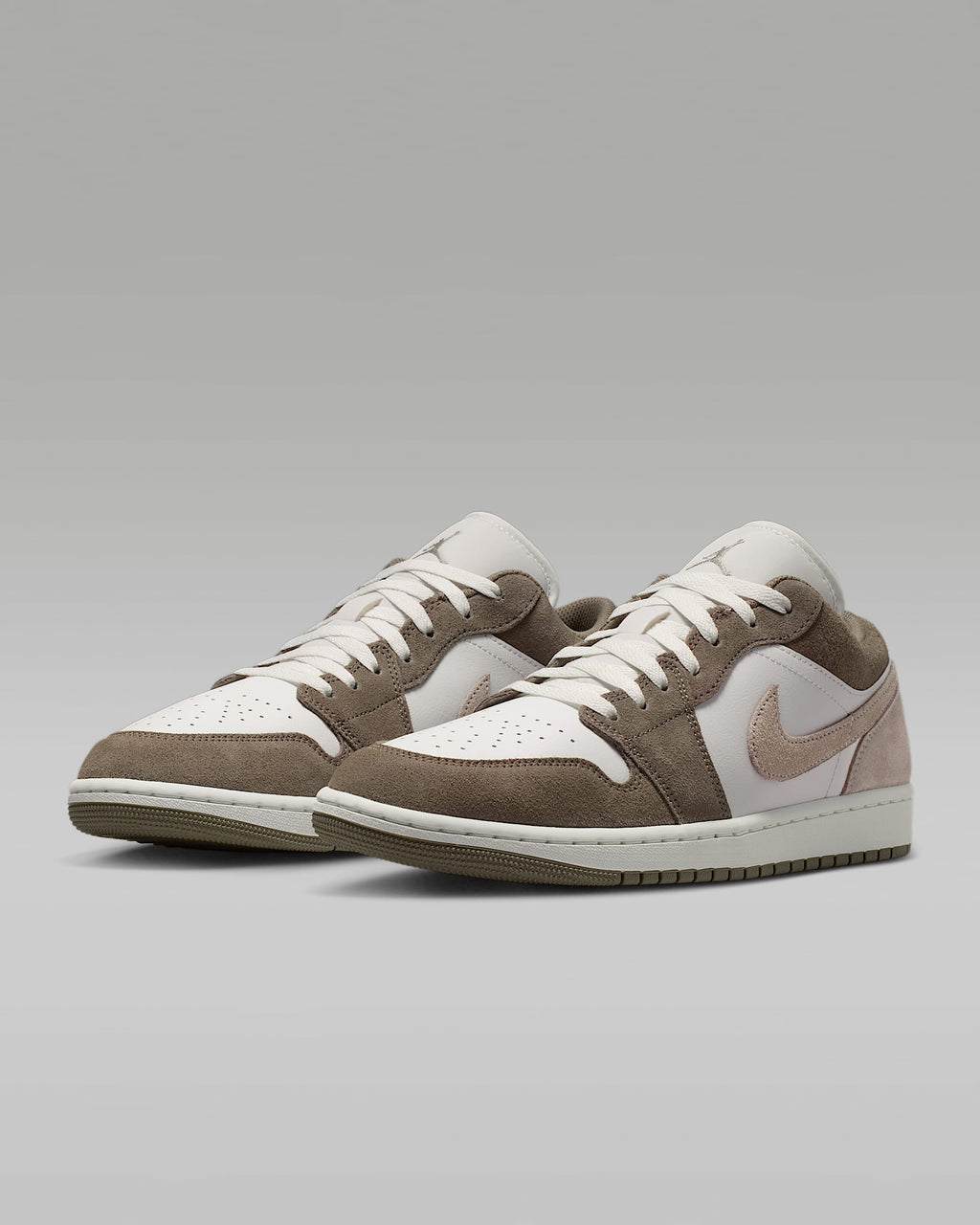nike mens low top shoes Air Jordan 1 Low White Medium Brown and Taupe Haze Sneakers