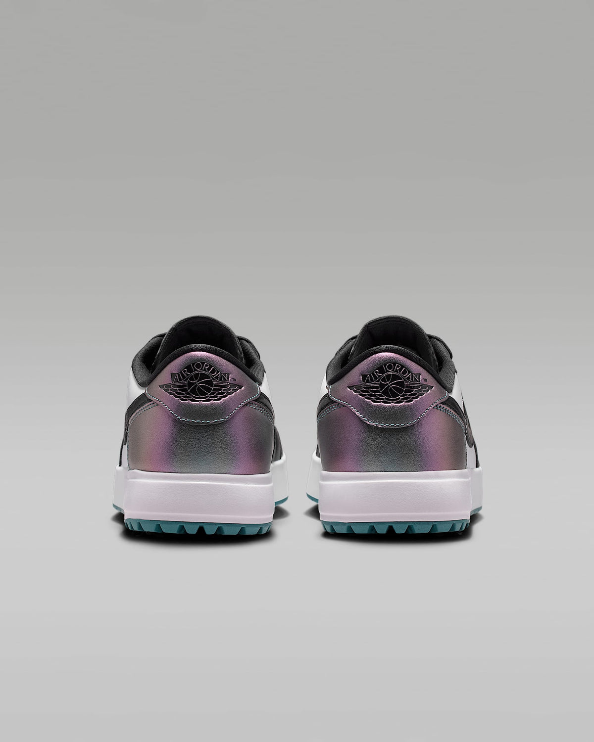 nike mens low top shoes Air Jordan 1 Low G Golf White Black and Iridescent Teal Sneakers