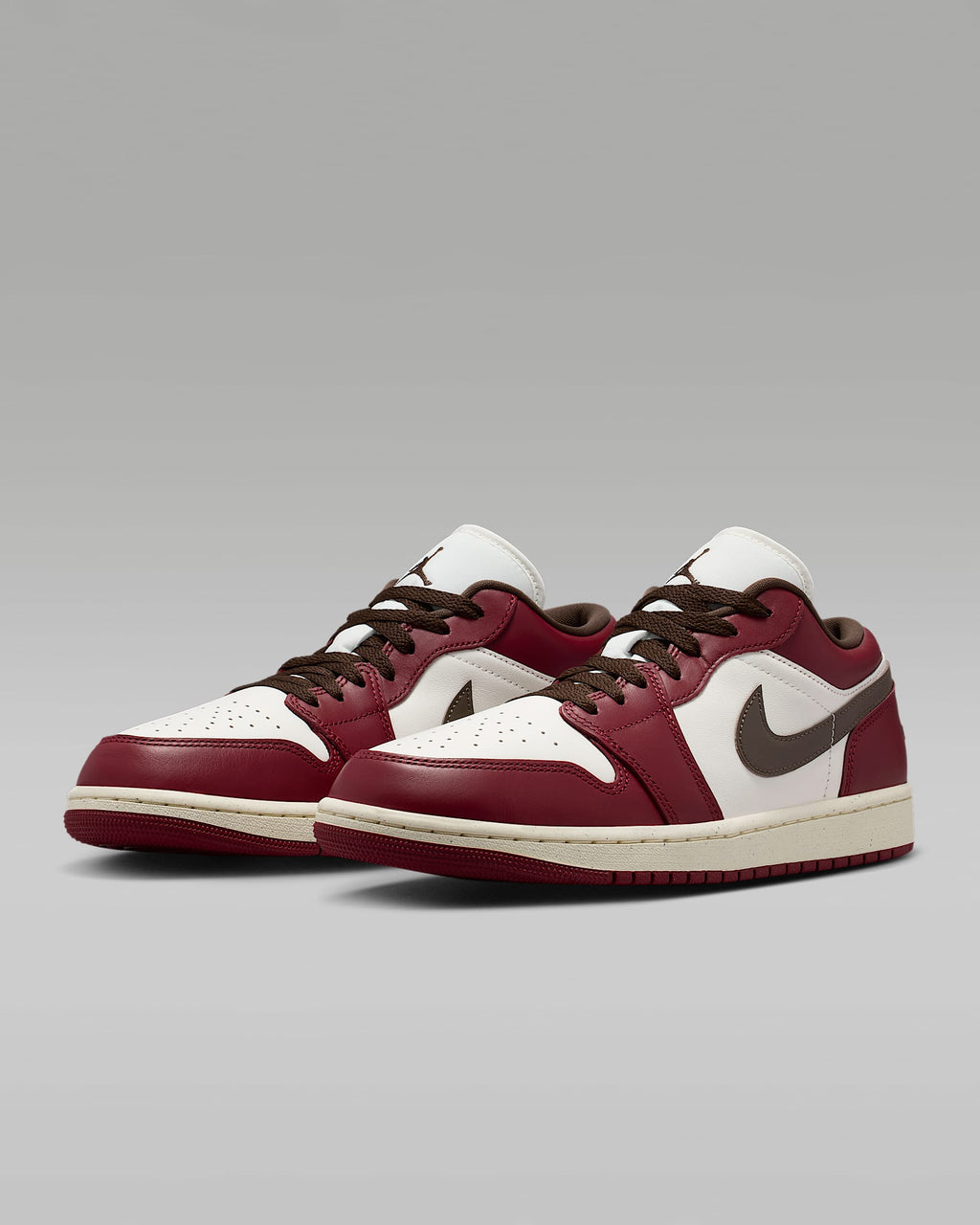 nike mens low top shoes Air Jordan 1 Low OG Sail Burgundy Dark Brown Swoosh Leather Sneakers