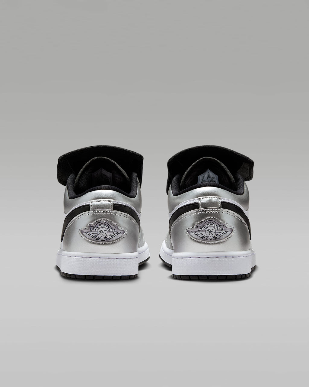 nike mens low top shoes Air Jordan 1 Low FlyEase White Metallic Silver Black Leather Sneakers