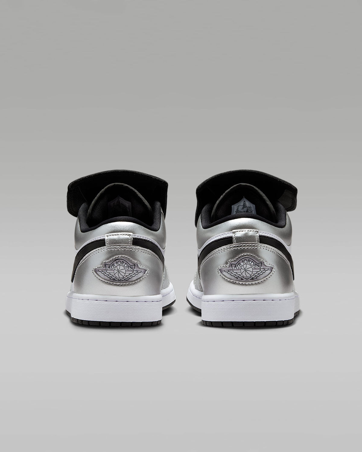 nike mens low top shoes Air Jordan 1 Low FlyEase White Metallic Silver Black Leather Sneakers