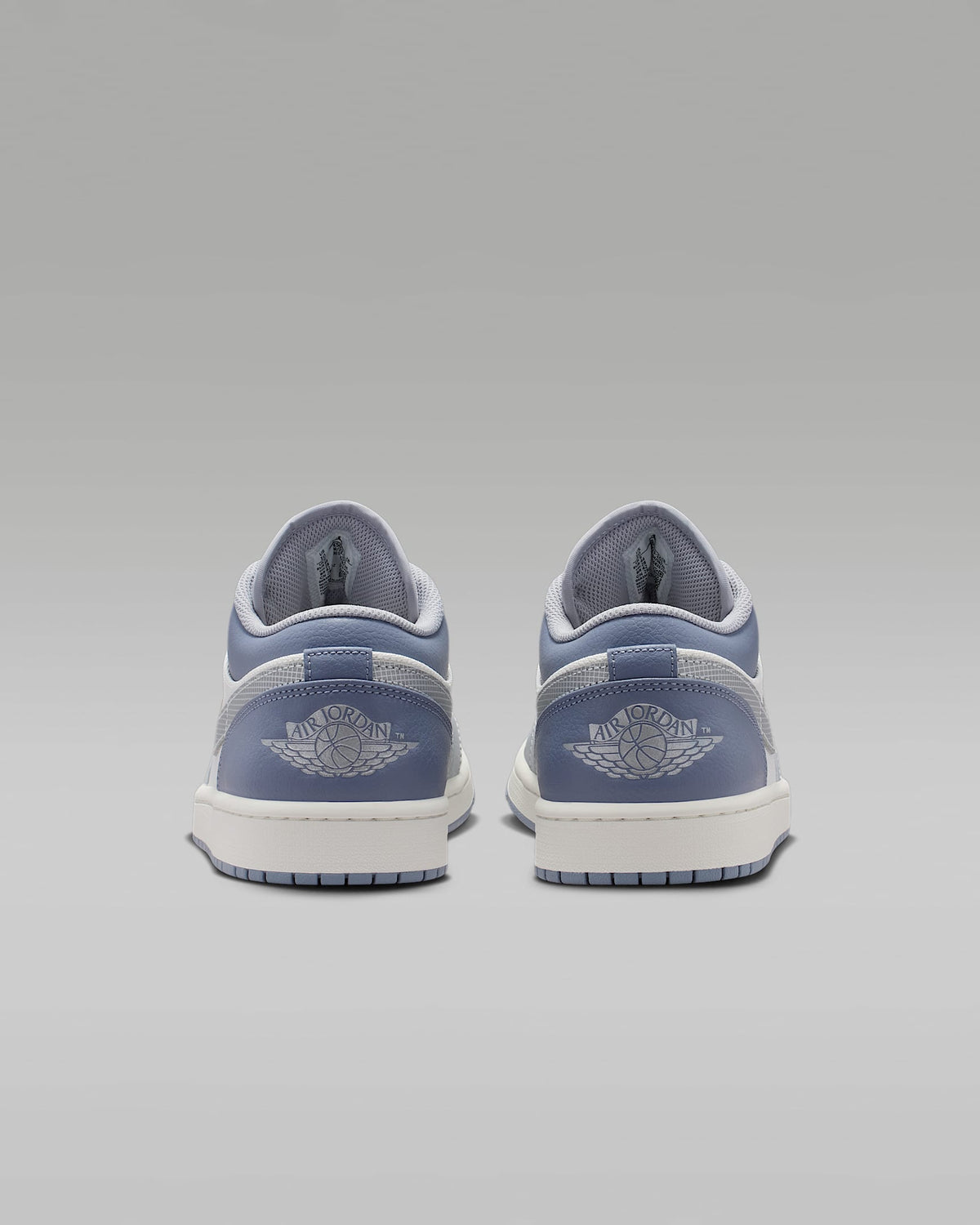 nike mens low top shoes Air Jordan 1 Low White Slate Blue Grid Swoosh Mixed-Material Sneakers