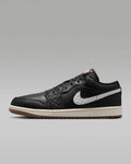 nike mens low top shoes Air Jordan 1 Low Black White Quilted Swoosh Gum Outsole Leather Sneakers