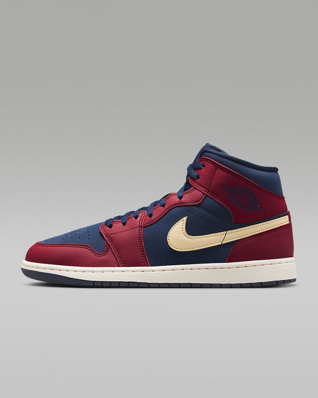 nike shoes for men Air Jordan 1 Mid OG Navy Red Cream Swoosh Leather Sneakers