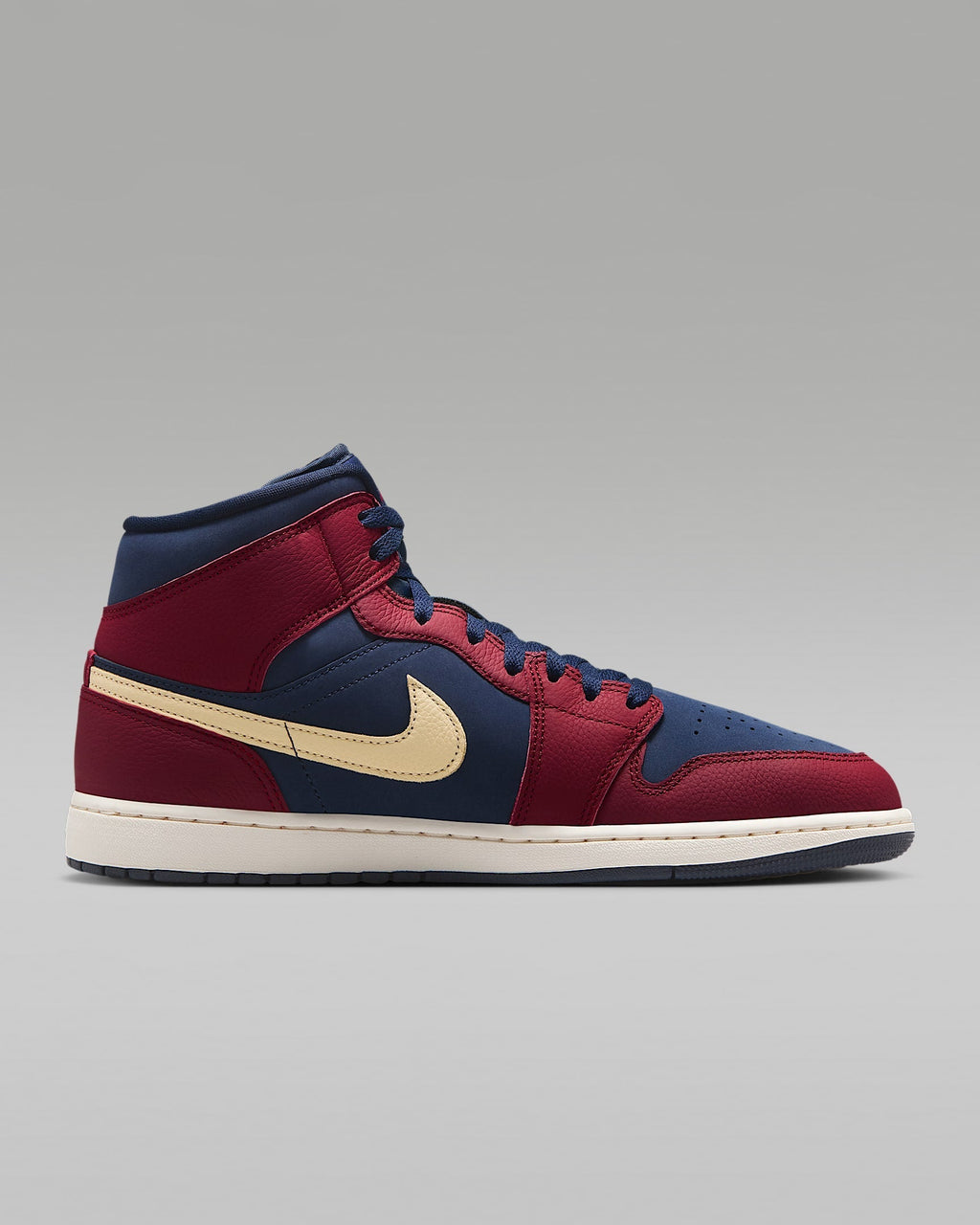 nike shoes for men Air Jordan 1 Mid OG Navy Red Cream Swoosh Leather Sneakers