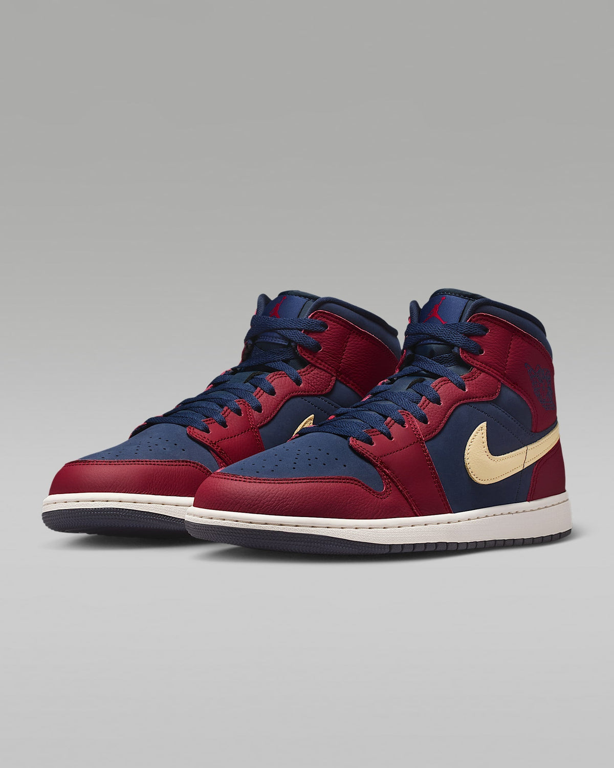 nike shoes for men Air Jordan 1 Mid OG Navy Red Cream Swoosh Leather Sneakers