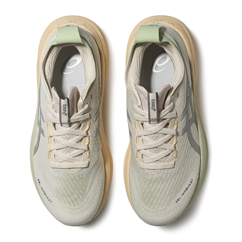 Asics womens shoes  neutral running shoes mens  sneakers Gel-Nimbus 27 Cream / Light Green / Silver