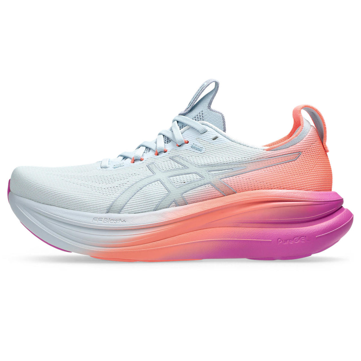 Asics womens shoes  neutral running shoes mens  sneakers  Gel-Nimbus 27 Light Blue / Orange / Purple Gradient