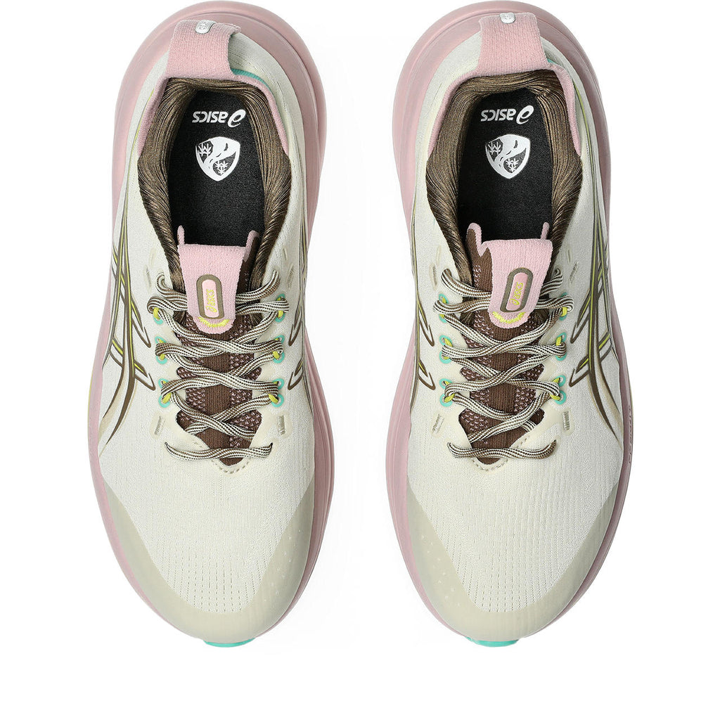 Asics womens shoes  neutral running shoes mens  sneakers  Gel-Nimbus 28 – Off-White/Brown/Pink Running Shoe
