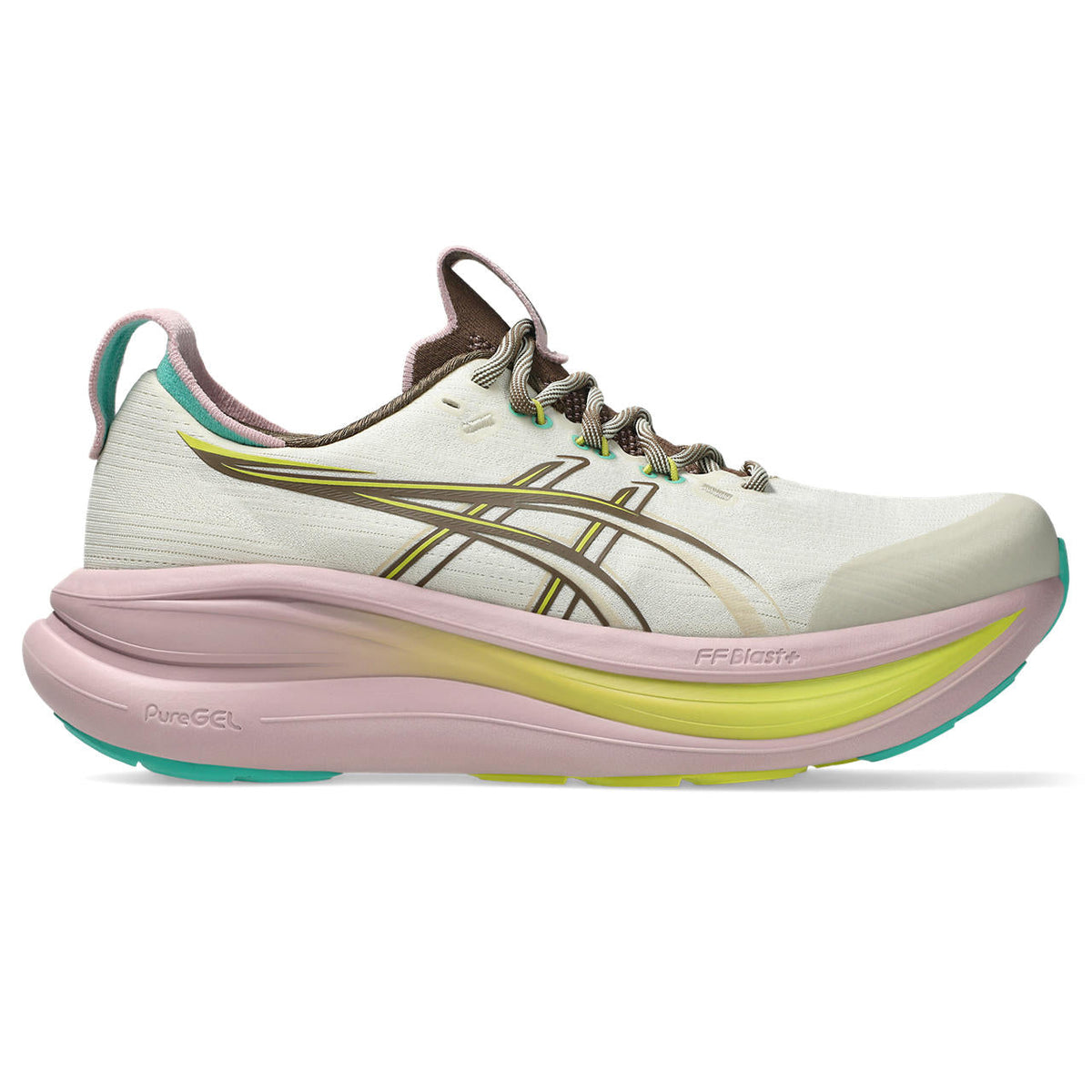 Asics womens shoes  neutral running shoes mens  sneakers  Gel-Nimbus 28 – Off-White/Brown/Pink Running Shoe