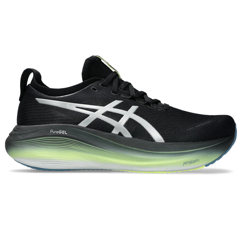 Asics womens shoes  neutral running shoes mens  sneakers  Gel-Nimbus 28 – Black/Silver/Lime Running Shoe