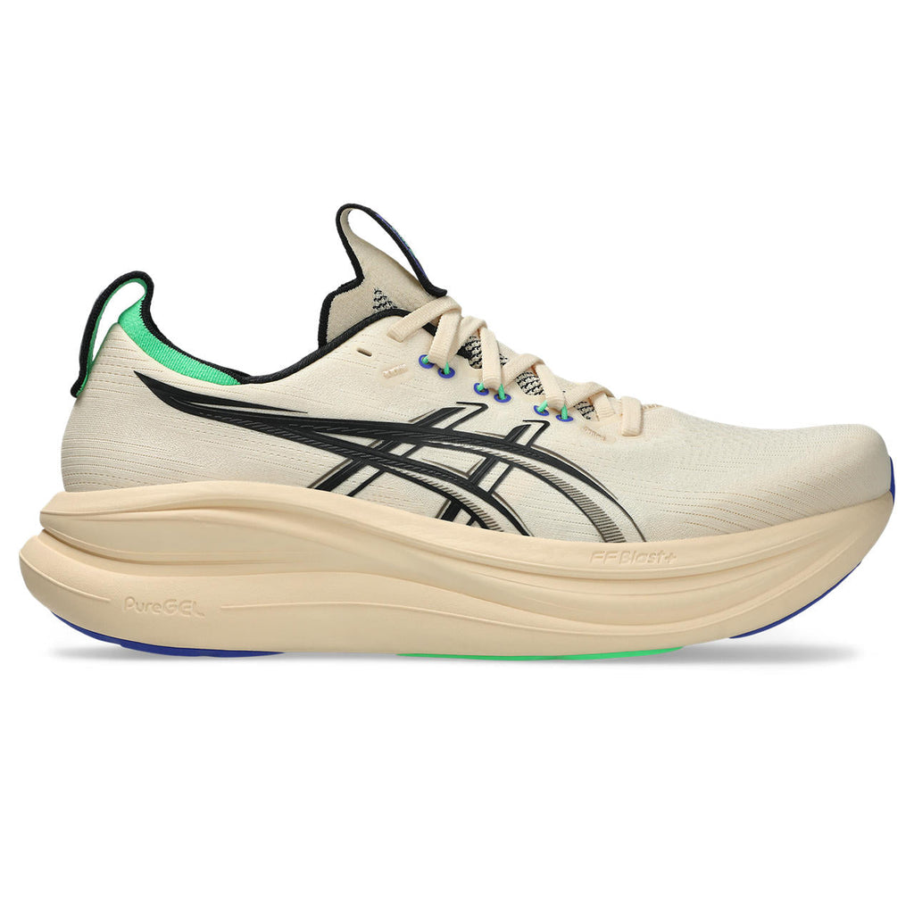 Asics womens shoes  neutral running shoes mens  sneakers Gel-Nimbus 28 – Cream/Black/Green Running Shoe