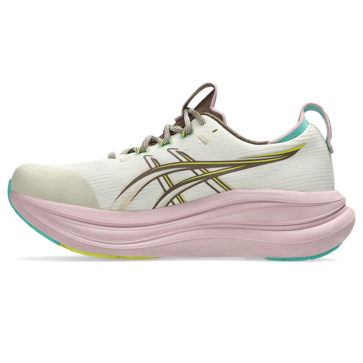 Asics womens shoes  neutral running shoes mens  sneakers Gel-Nimbus Off-White / Pink / Brown / Lime