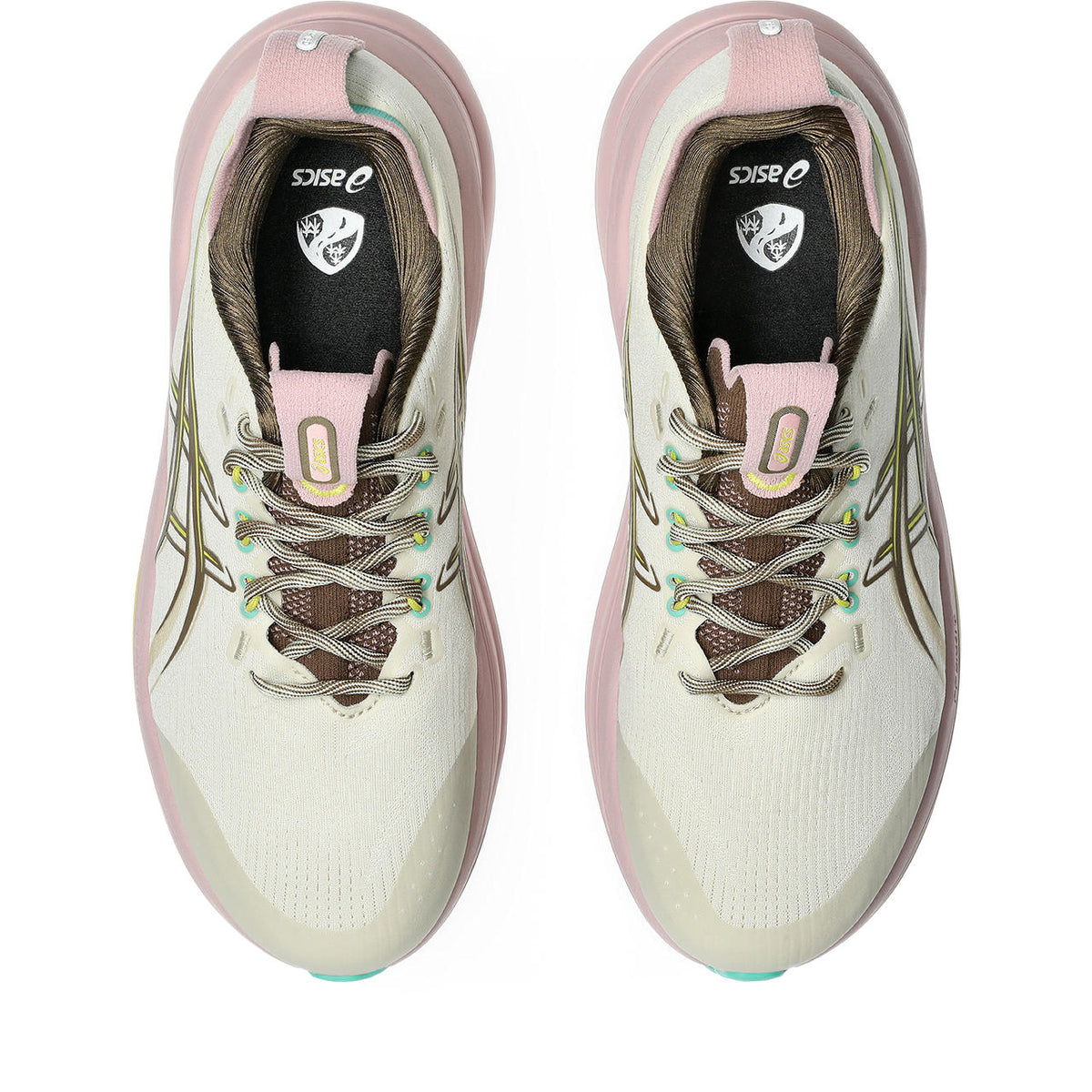Asics womens shoes  neutral running shoes mens  sneakers Gel-Nimbus Off-White / Pink / Brown / Lime