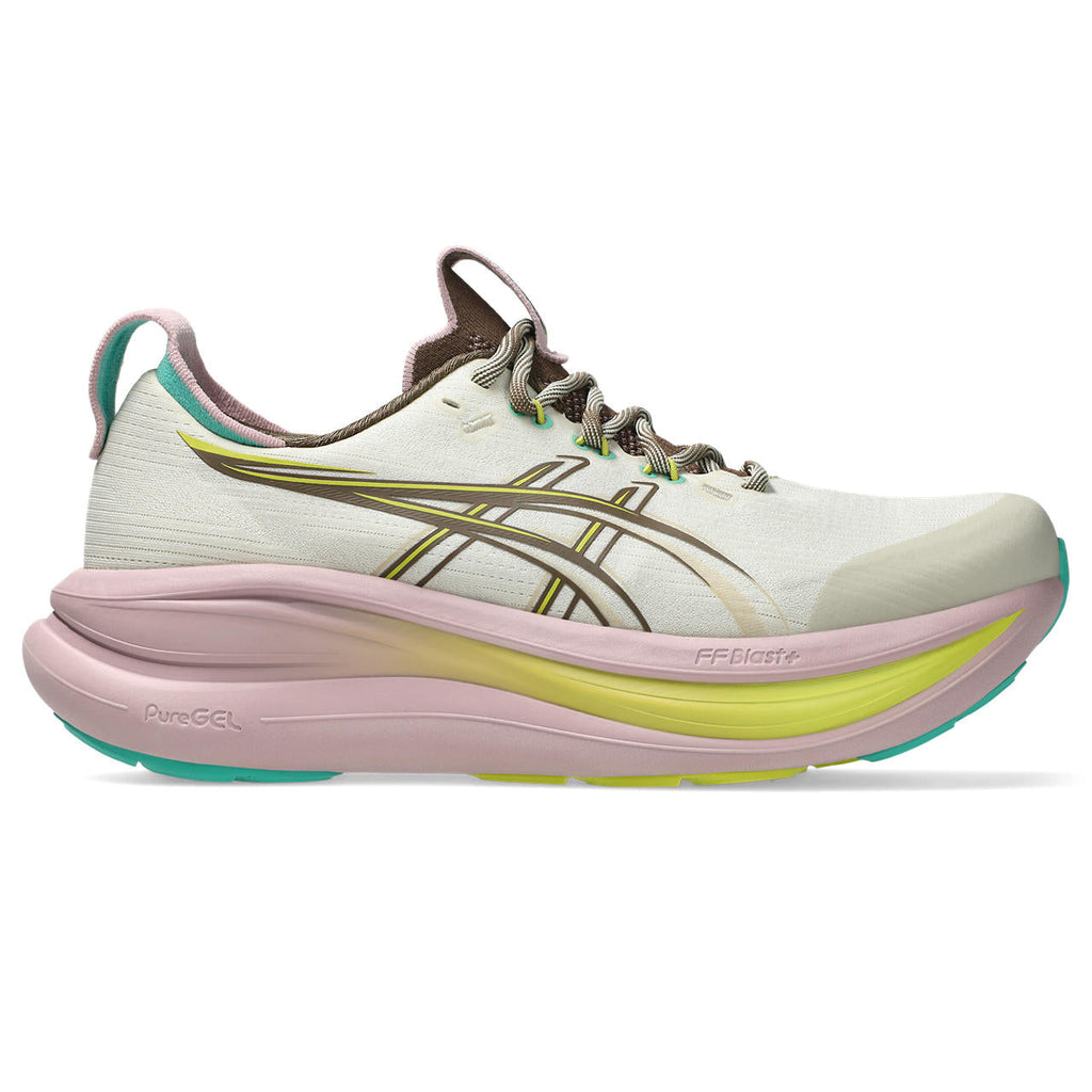 Asics womens shoes  neutral running shoes mens  sneakers Gel-Nimbus Off-White / Pink / Brown / Lime