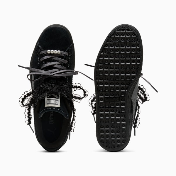 Puma Suede — Black / Lace Ribbon / Pearl puma shoes for men  womens shoes  roma shoes