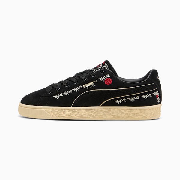 Puma Suede — Black / Floral Embroidery puma shoes for men  womens shoes  roma shoes