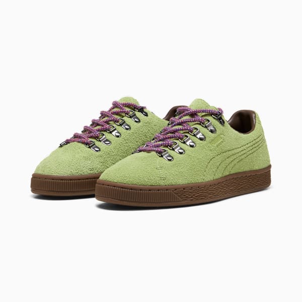 Puma Suede — Green / Metal Eyelets / Purple Laces puma shoes for men  womens shoes  roma shoes
