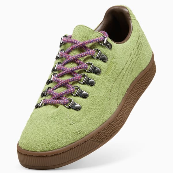 Puma Suede — Green / Metal Eyelets / Purple Laces puma shoes for men  womens shoes  roma shoes