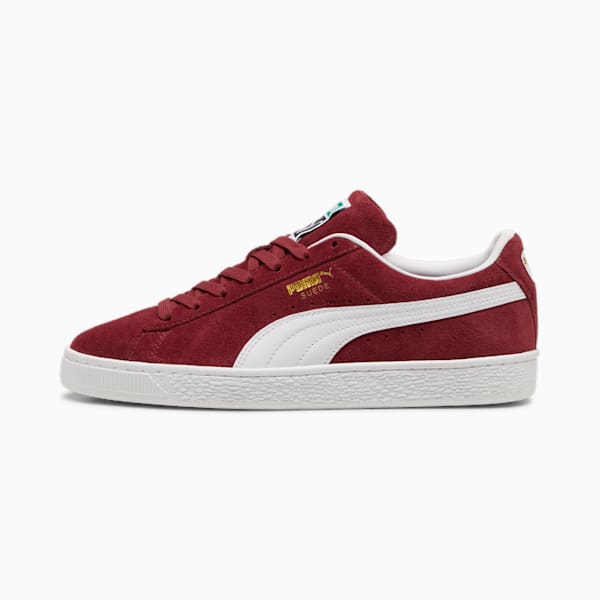 PUMA Suede Classic Burgundy-White-Gold puma shoes for men  womens shoes  roma shoes