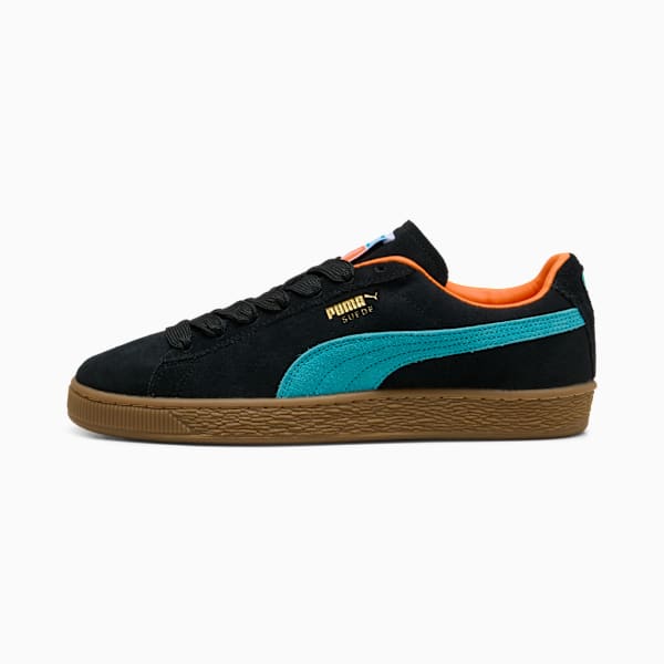 PUMA Suede Classic Black-Teal-Orange Gum Sole puma shoes for men  womens shoes  roma shoes