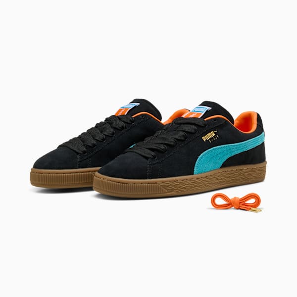 PUMA Suede Classic Black-Teal-Orange Gum Sole puma shoes for men  womens shoes  roma shoes