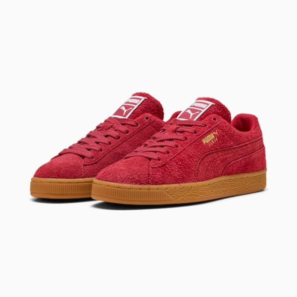 PUMA Suede Classic Red Hairy Suede-Gum Sole-Gold puma shoes for men  womens shoes  roma shoes