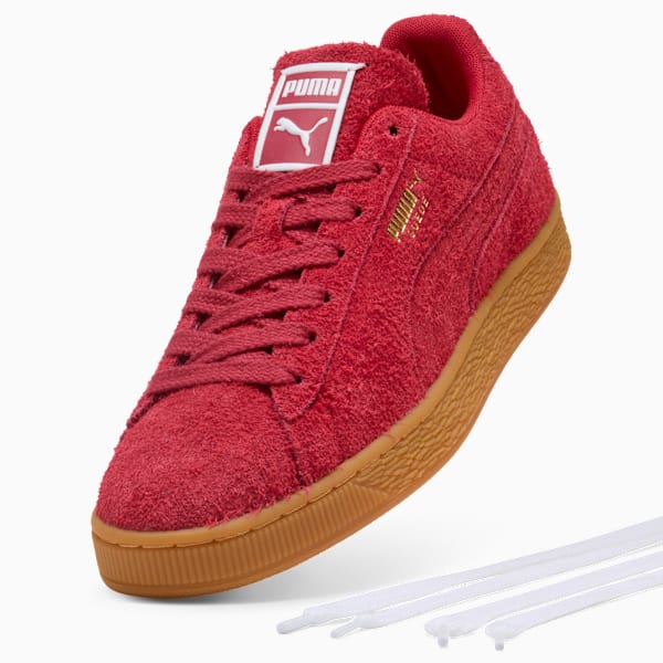 PUMA Suede Classic Red Hairy Suede-Gum Sole-Gold puma shoes for men  womens shoes  roma shoes