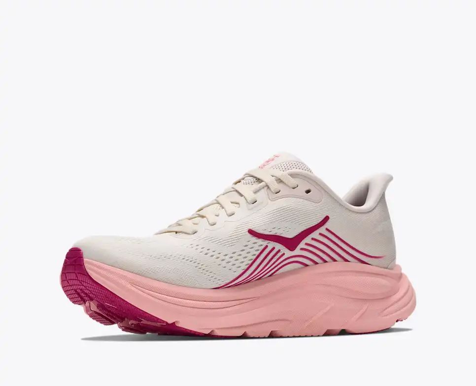 HOKA Bondi 8 Women's Men's Shoes | Cream, White & Pink Mesh Running Sneakers