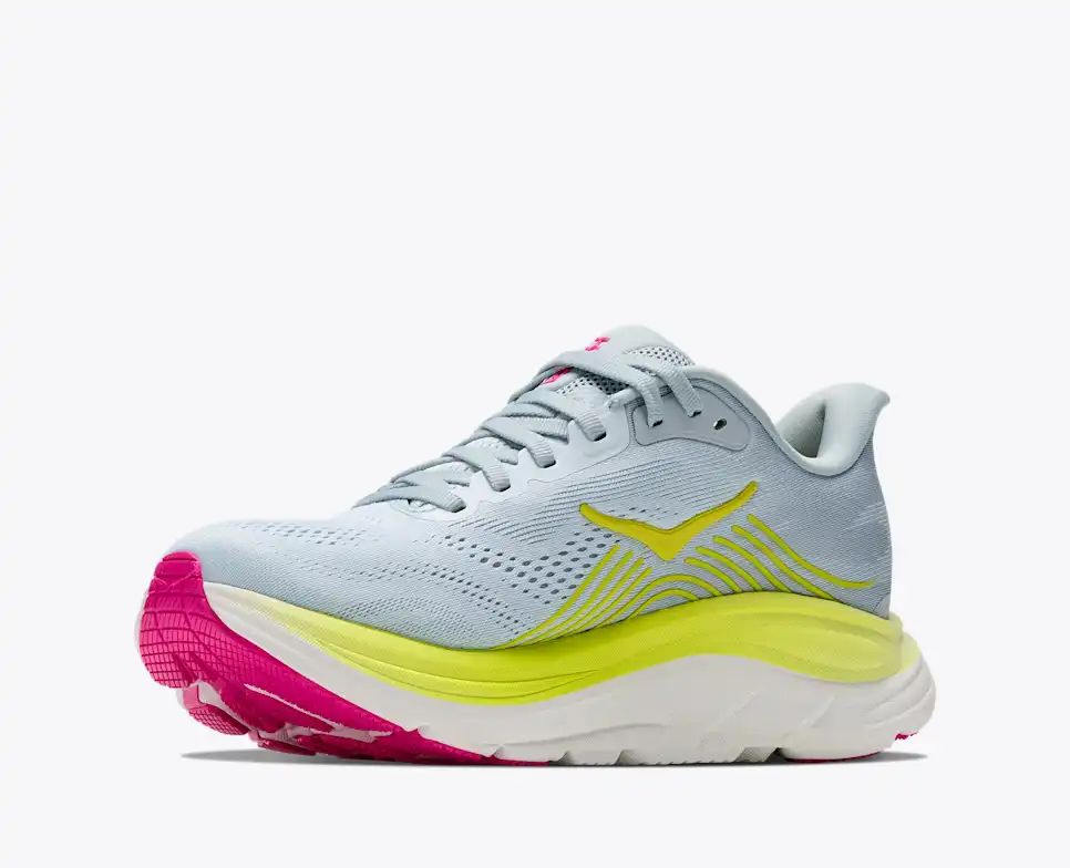 HOKA Bondi 8 Women's Men's Shoes | Light Blue, Lime Yellow & Pink Mesh Running Sneakers