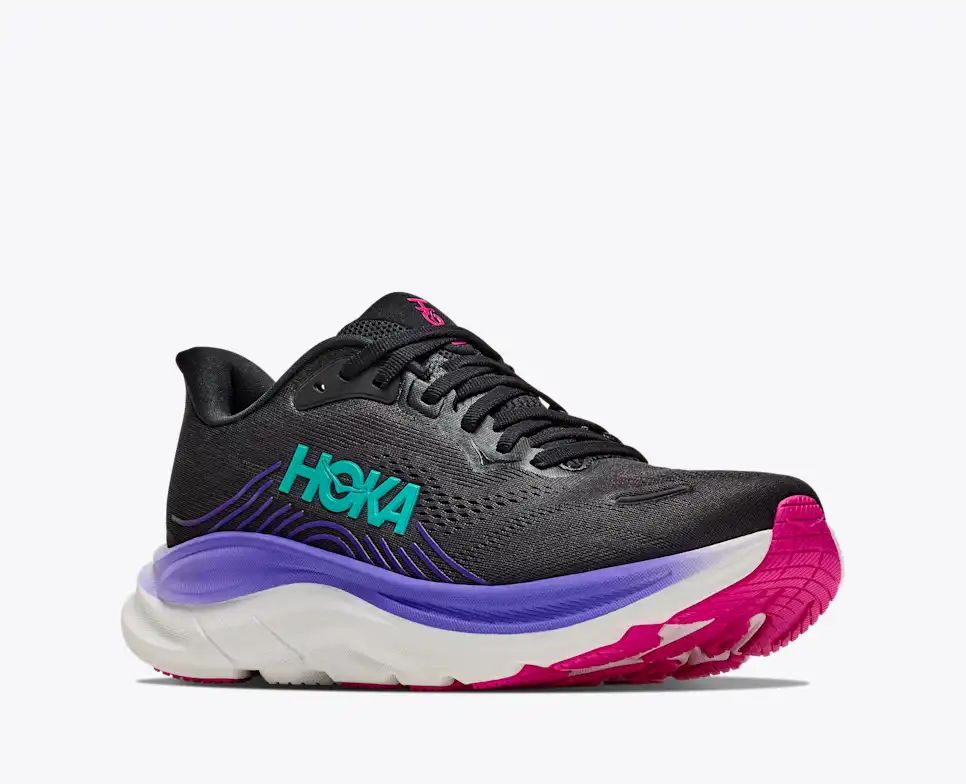 HOKA Bondi 8 Women's Men's Shoes | Black, Purple & Hot Pink Mesh Running Sneakers