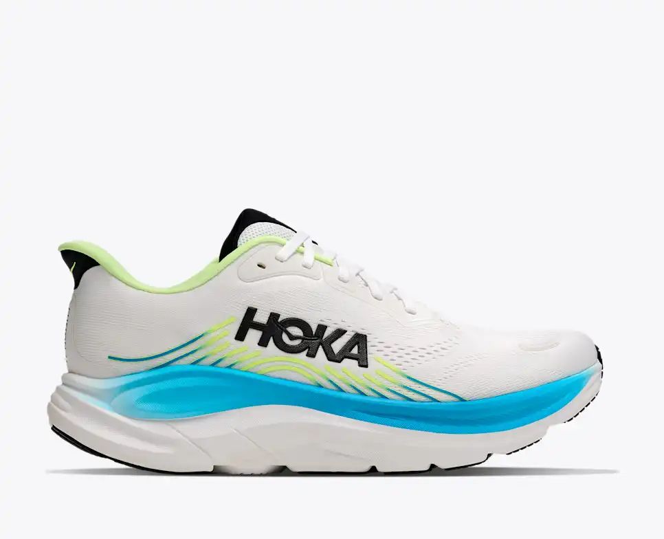 HOKA Bondi 8 Women's Men's Shoes | White, Cyan & Lime Green Mesh Running Sneakers