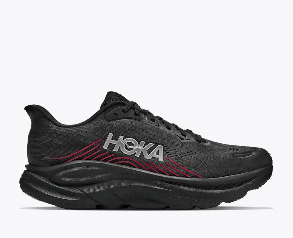 HOKA Bondi 8 Women's Men's Shoes | Black, Silver & Burgundy Mesh Running Sneakers