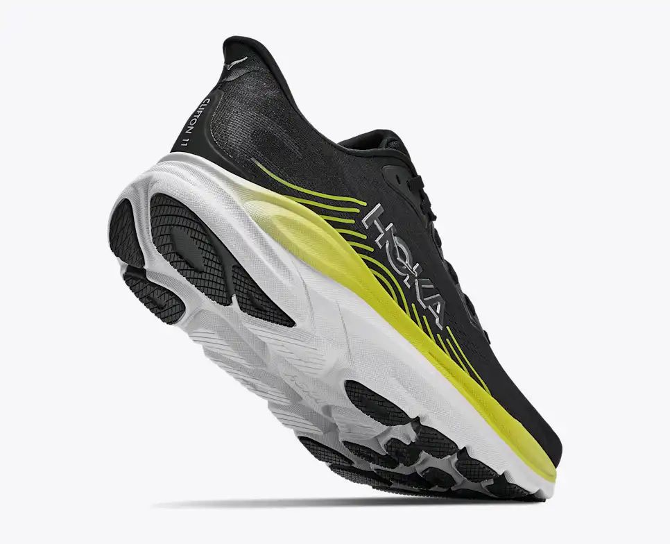 HOKA Bondi 8 Women's Men's Shoes | Black, Silver & Lemon Yellow Mesh Running Sneakers