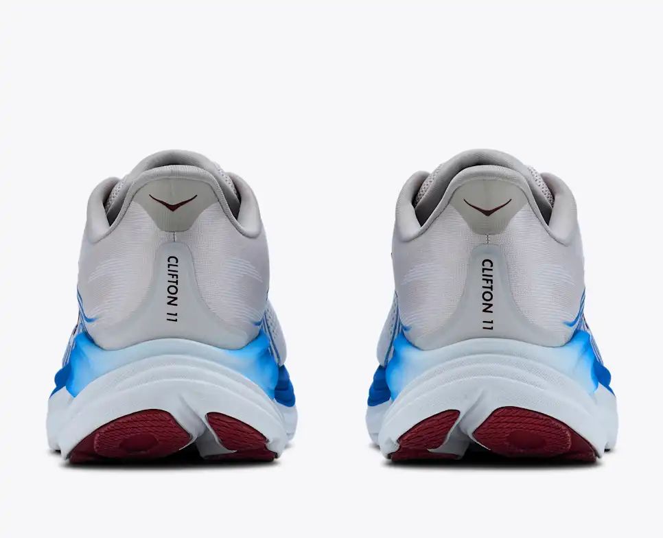 HOKA Bondi 8 Women's Men's Shoes | Off-White, Blue & Burgundy Mesh Running Sneakers