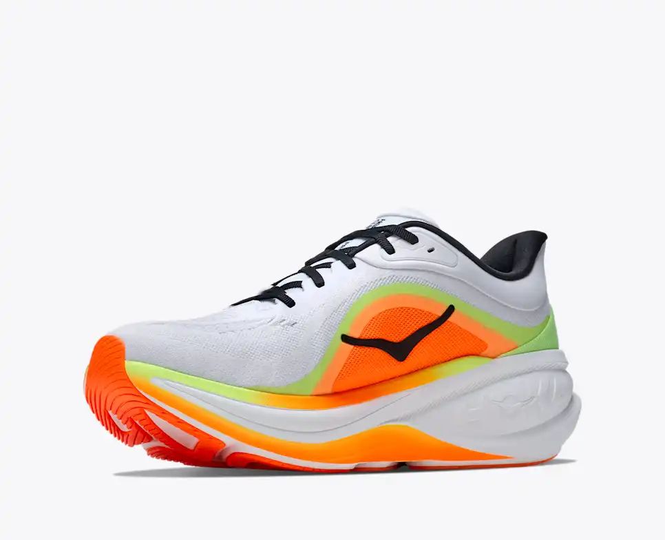 HOKA Pro Glide+ Women's Men's Shoes | White, Orange & Lime Green Running Sneakers