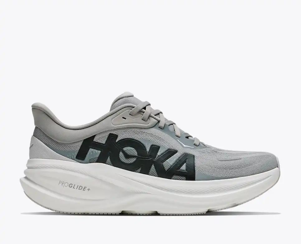 HOKA Pro Glide+ Women's Men's Shoes | Gray & White Mesh Running Sneakers