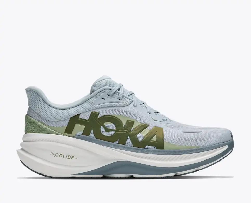 HOKA Pro Glide+ Women's Men's Shoes | Light Blue & Olive Green Running Sneakers