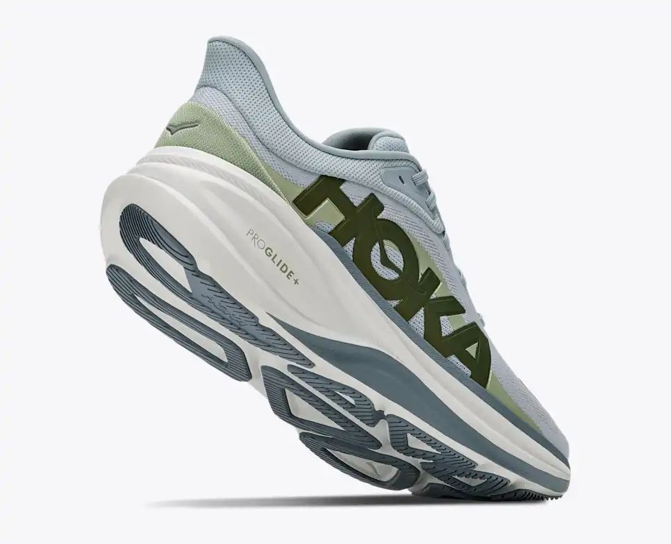 HOKA Pro Glide+ Women's Men's Shoes | Light Blue & Olive Green Running Sneakers