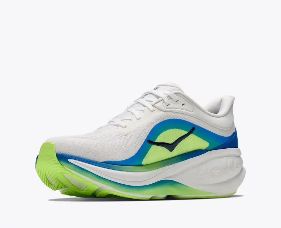 HOKA Pro Glide+ Women's Men's Shoes | White, Blue & Lime Green Running Sneakers