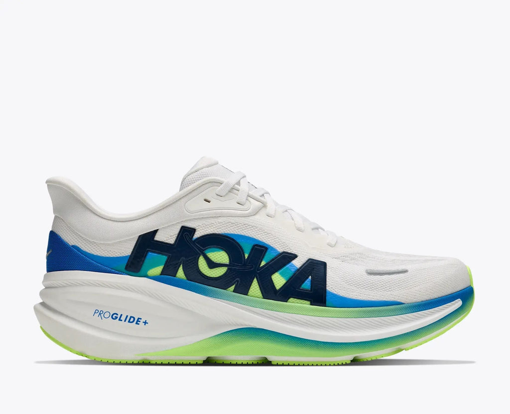 HOKA Pro Glide+ Women's Men's Shoes | White, Blue & Lime Green Running Sneakers