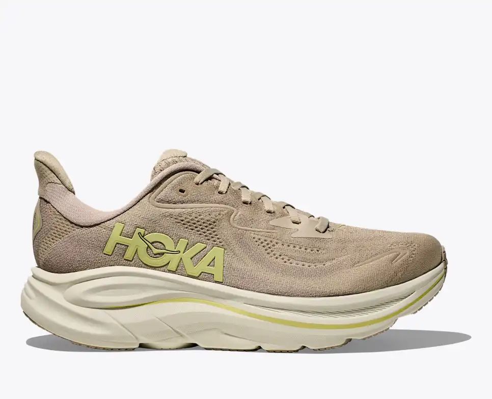 HOKA Clifton 10 Women's Men's Shoes | Beige & Light Green Mesh Running Sneakers