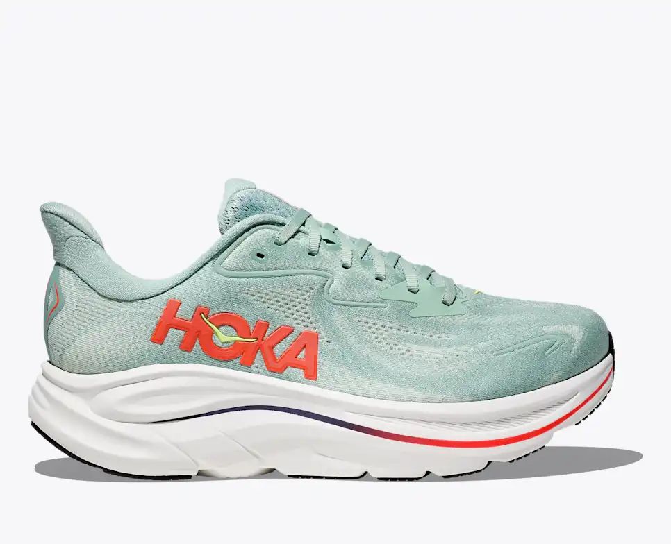 HOKA Clifton 10 Women's Men's Shoes | Mint Green & Orange Mesh Running Sneakers