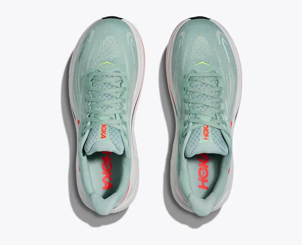 HOKA Clifton 10 Women's Men's Shoes | Mint Green & Orange Mesh Running Sneakers