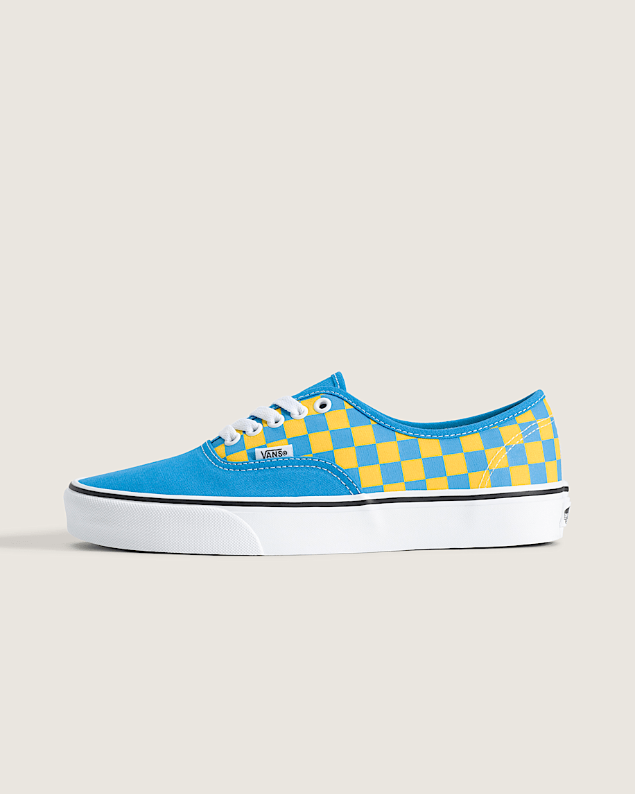 Vans Authentic Blue-Yellow Checkerboard slip on shoes mens vans womens vans shoes slip on