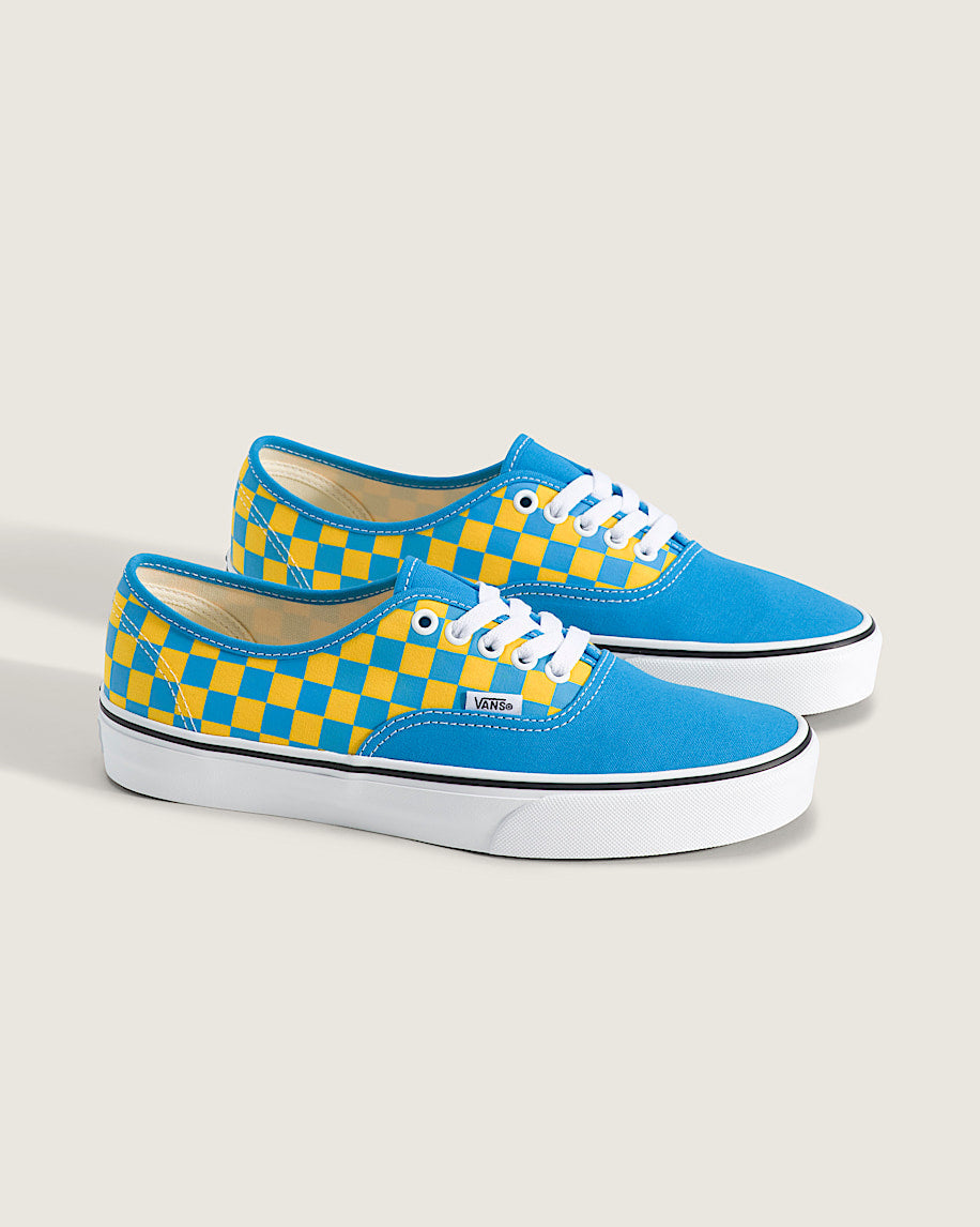 Vans Authentic Blue-Yellow Checkerboard slip on shoes mens vans womens vans shoes slip on