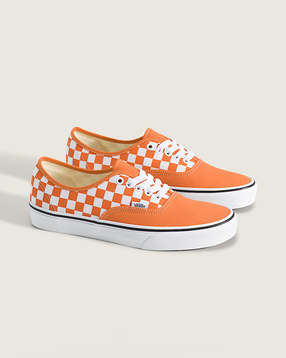 Vans Authentic Orange-White Checkerboard slip on shoes mens vans womens vans shoes slip on